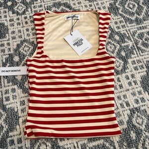 Princess Polly Striped Red and Cream Tank Top